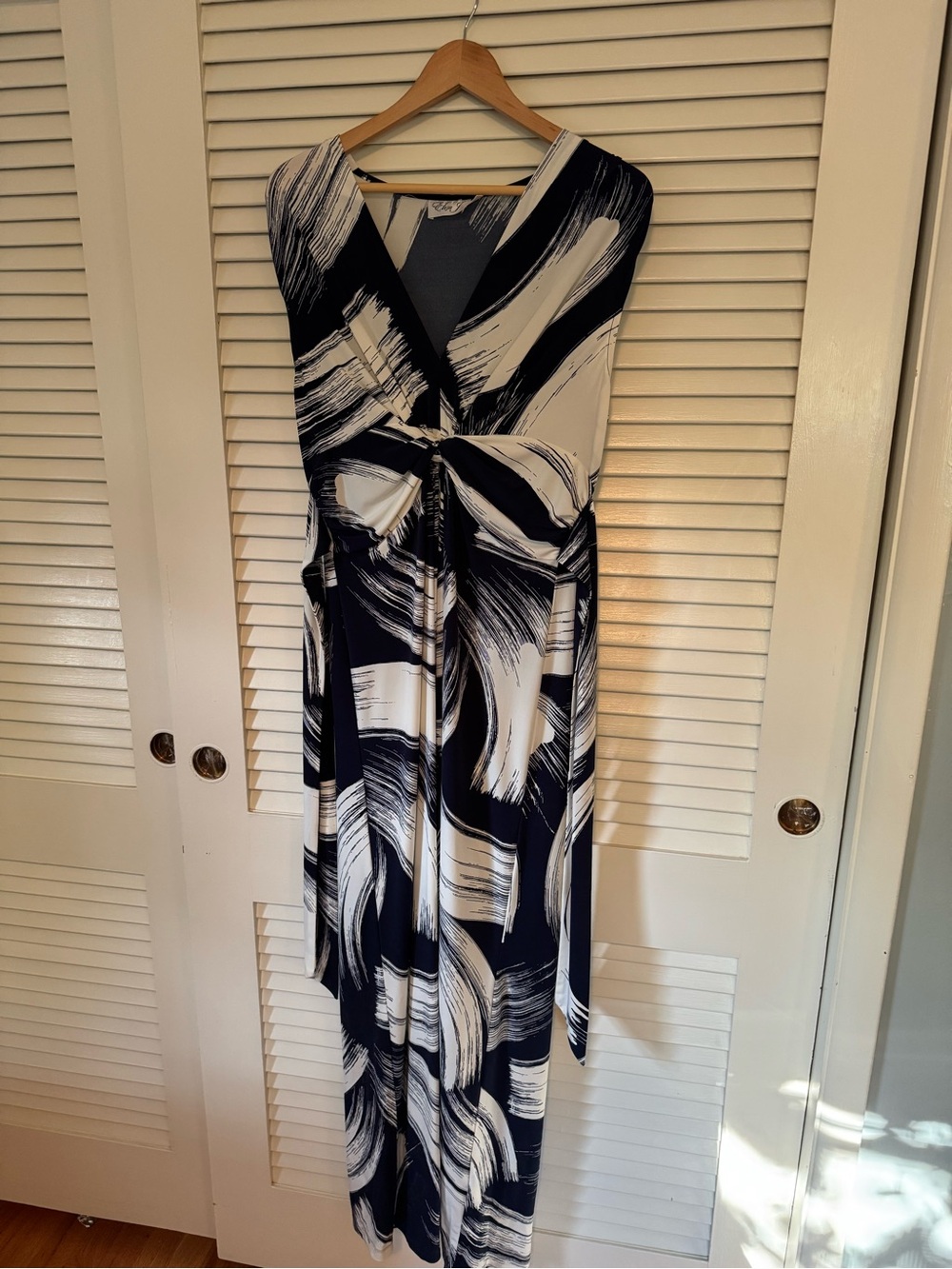 Eliza J Black & White Brushstroke Wrap Maxi Dress